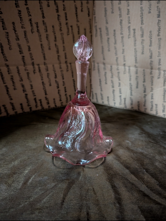 Other - Pink Glass Decorative Bell with Swirled Detail